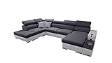 All4All Ecksofa Picanto mit Schlaffunktion Couch Wohnlandschaft Bettkasten Groß XXL Big Sofa Gewebe Kunstleder Grau Schwarz Blau Lila U-Form 26 (RECHTS, Sawana 96 + Ekj 1)