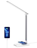 sympa Schreibtischlampe LED, Tischlampe Dimmbar 5 Farben 5 Helligkeitsstufen 12W Desk Lamp mit USB-Anschluss Memory Funktion Touch Control Leselampe für Kinder Büro Studieren - Weiß