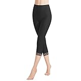 Libella Damen Leggings 3/4 Hose mit Spitze aus Baumwolle Capri-Hose mit Hohe Taille bunt Slim Fitnesshose Schwarz M 4166