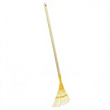 Kinder-Laubbesen aus robustem Metall (11 Zinken, 18,5 cm) - Gelb | Stabiler Holzstiel 76 cm | Gesamtlänge 97 cm | Fächerbesen & Rasenbesen für Kinder