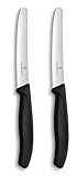 Victorinox Swiss Classic, Frühstücksmesser, Brötchenmesser Set 2teilig, Scharfe Klinge, Wellenschliff, 11 cm, Kunststoffgriff, Rostfreier Stahl, Schwarz