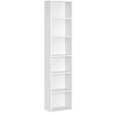 VASAGLE Bücherregal, mit 6 Ebenen, Standregal, Aufbewahrungsregal, für Wohnzimmer, Büro, Schlafzimmer, Arbeitszimmer, skandinavischer Stil, 24 x 40 x 178,5 cm, weiß LBC167T14