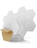 Hexagon Akustikplatten Selbstklebend, 12 Stück Schallabsorber für Tonstudio, Wohnzimmer, Gaming Deko, Kinderzimmer, Buero, Wand, Decken, Türen Akustikpaneele Weiß, 30 x 26 x 0,9cm
