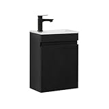 Kometmöbel Gäste-WC Waschtisch Set 40 cm Vormontiert Klein Waschbecken mit Unterschrank (Schwarz 40cm, Ohne Wasserhahn)