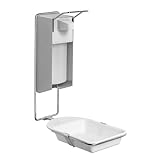 1x ARNOMED Desinfektionsspender mit Tropfschale, Aluminium Seifenspender für 500ml, Seifenspender zur Wandbefestigung mit kurzem Armhebel, Eurospender für Desinfektionsmittel, Soap Dispenser, Spender