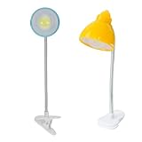 TOPPERFUN 2 Stück Kleiner LED Schreibtischlampe mit Clip Augenschonendes Licht Flexibler Schwanenhals Kunststoff Tragbar Leselampe für Schule Büro und Zuhause 3W Blau 3W Gelb
