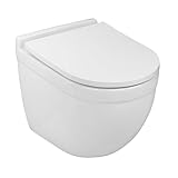 LAVITA Wand-WC Dalia Hänge Toilette Toilettendeckel mit Absenkautomatik & Metallscharniere Toiletten Spülrandlos Hängend Toilettenbecken WC Sitz 360x520x410 cm Weißer Glanz