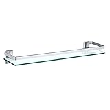 RENHUAVOY Glasregal für Badezimmer, rechteckig, Edelstahl, gehärtetes Glas, Wandmontage, Aufbewahrungs-Organizer für WC, Dusche, Silber