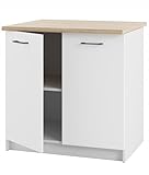 Unterschrank Küche 80 cm mit Arbeitsplatte - freistehend - robust und funktional - mit zwei Türen - aus langlebiger Möbelplatte -inklusive Arbeitsplatte Eiche Sonoma - einfache Montage