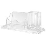 POPETPOP Visitenkartenhalter und Stifthalter aus Klarem Acryl Transparenter Kartenhalter für Schreibtisch Minimalistischer Organizer für Büro und Arbeitsplatz
