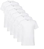 Fruit of the Loom Herren- V-Neck T-Shirt M L XL XXL 3XL 4XL 5XL auch Farbsets, Weiss(6 Pack) + 1 HL Kauf Notizblock, XL (6er Pack)