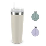 Emsa Travel Mug Cool Isolier-Trinkbecher, Fassungsvermögen von 0,5 L, aus Edelstahl, inkl. Strohhalm, 3 Deckelpositionen, herausragende Isolierung, Hellgrau, N2015800