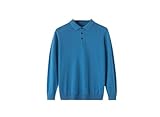 Herren-Strickpullover, locker, einfarbig, Reverskragen, lange Ärmel, lockere Passform, himmelblau, M