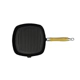 heybb Grillpfanne mit Holzgriff Gusseisen 20 x 20 cm Steakpfanne Crepe Pfanne Gusseisen