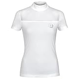 EQUESTRIAN QUEEN Mia 24SS Turniershirt Damen – Kurzarm Reitshirt Weiß mit Spitze – Atmungsaktiv & Elegant für Turnier (DE/NL/SE/PL, Alphanumerisch, M, Regular, Regular, Weiß)