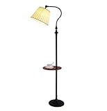 MEIZHITU Home Stehlampe Vintage Eisen-Stehlampe Mit Holztisch, Verstellbarer Lampenschirm Aus Stoff, Stehleuchte E27 Für Wohnzimmer, Schlafzimmer, Arbeitszimmer Classic Standlampe(Color:Svart)