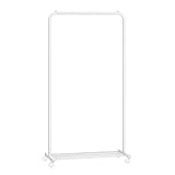 SONGMICS Kleiderständer, Kleiderstange auf Rollen, Garderobenständer 74 cm breit, Rollgarderobe mit Gitterablage, bis 35 kg belastbar, 2 Rollen arretierbar, Stahlrahmen, weiß HSR130W01
