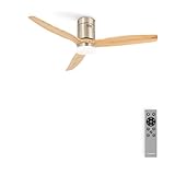 CREATE / WINDCALM M/Deckenventilator ABS mit Beleuchtung Nickel Hellesholzflügel-Optik mit Fernbedienung / 40W, Leise, Ø132cm, Timer von 1 bis 4 Std., DC-Motor, Sommer-Winterbetrieb