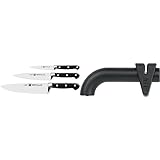 Zwilling Professional S Messer-Set, 3-teilig, Rostfreier Spezialstahl/Kunststoff-Griff mit Nieten, Schwarz & Twinsharp Messerschärfer für Grob- und Feinschliff