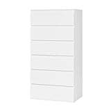 FOREHILL Kommode weiß mit 6 Schubladen, Sideboard hoch Schubladenschrank für Schlafzimmer Flur Wohnzimmer 60x40x118,5cm