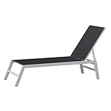 blumfeldt Renazzo XXL Sonnenliege - 5-Fach Verstellbar, Garten & Balkon Liegestuhl, Wetterfester Aluminiumrahmen, 8 kg Leicht, Wasserabweisender ComfortMesh, 200 cm Lang, Weiß