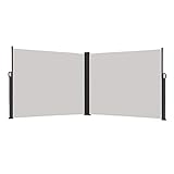 UISEBRT Doppel Seitenmarkise Ausziehbar Sichtschutz 200 x 600cm - Markise Seitensichtschutz Windschutz für Terrasse, Balkon, Garten (Grau)