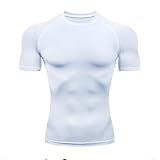 Kompressions-T-Shirt Herren Sommer Sportswear Lauf-T-Shirt Elastisches Quick Dry Sport Tops T-Shirt Athletisch Gym Workout Shirts(WHITE,XXXL)