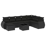 QJBSAVVA Balkon Sofa Gartenlounge Outdoor Gartenstuhl Gartenbank - 9-TLG. Garten-Sofagarnitur mit Kissen Schwarz Poly Rattan für Innenhof Café Garten Draußen