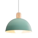 iDEGU 20cm Hängelampe Retro E27 LED Hängeleuchte Moderne Skandinavisch Deckenleuchte aus Metall Holz Pendelleuchte für Schlafzimmer Esszimmer Küche Restaurant (Grün, 1 Stück)