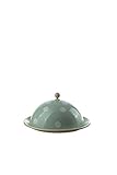 Münder-Emaille - Käseglocke/Käseplattenabdeckung/Käsehaube - Metall/Emaille - Mint mit weißen Tupfen - Ø 22cm x H11cm