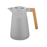 Thermoskanne Kaffeekannen Edelstahl 18/10, Vakuum Isolations, Mit Holzgriff, Thermosflasche Für Heißen Und Kalten Tee Kaffee, Isolierkanne, Für Home Office Hotel (Grau,1.5L)