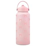 Generico Isolierte Trinkflasche - 1 Liter Motivflasche aus Edelstahl - Thermosflasche mit Strohhalm - Auslaufsichere Sportflasche für Heiß- und Kaltgetränke | für uf