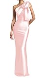 KURFACE Einschultriges Brautjungfernkleid für Damen, Etui, Satin, langes Kleid für die Brautmutter, Blush Pink, 36