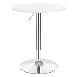 WOLTU Bartisch Stehtisch, höhenverstellbarer Tisch 70-91 cm, multifunktionaler Partytisch in Wohnzimmer Küche Balkon, Bistrotisch aus MDF Metall, Weiß, 60x60x91cm