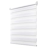 Deswell Doppelrollo Klemmfix ohne Bohren Weiß B110 x H120 cm (Stoffbreite 106cm) Rollos für Fenster ohne Bohren für Fenster mit Lichtdurchlässig & Verdunkelnd/Höhe Stufenlos Verstellbar