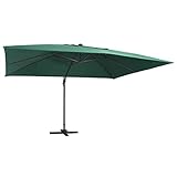 ZQQLVOO Gartenschirm Parasol Sonnenschirm für pflanzen Ampelschirm mit LED-Leuchten und Aluminium-Mast 400x300 cm Grün