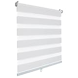 SBARTAR Doppelrollo schnurlos Klemmfix Rollos für Fenster ohne Bohren & zum Bohren, Weiß 80x120cm (B×H) Drücken Und Ziehen Springrollos, Lichtdurchlässig Aber Blickdicht Mittelzugrollo