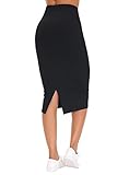 THE GYM PEOPLE Damen Hoher Taille Business Bleistiftrock Knielang Bauchkontrolle Dehnbar Figurbetont Midirock Skirt mit Schlitz Hinten