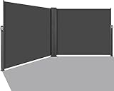 Seitenmarkise Ausziehbar 180x600 cm (H x L) Seitenmarkiese Doppelseitenmarkise, Sichtschutz Ausziehbarer, Seitenrollo Blickdicht PU Beschichtung Sonnenschutz Wasserdicht für Balkon und Terrassen, Grau
