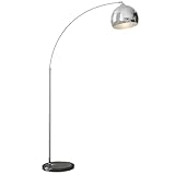 HOMCOM Stehlampe höhenverstellbar, schwenkbar Stehleuchte exkl. Leuchtmittel, 40 W Bogenlampe mit E27 Sockel, für Schlafzimmer, Wohnzimmer, Silber