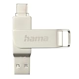 Hama USB Stick, 64GB, USB C 3.1/3.0, USB A (Speicherstick, USB Stick 3.0, USB 3.1, USB C Stick, Datenspeicher, USB A, klein, Ultra schnell, 70MB/s, Drehmechanismus, universal, Metall) Silber