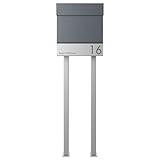 Briefkasten Manufaktur Design Standbriefkasten Kant Edition mit Zeitungsfach - Elegance 4 individuell mit Ihrem Namen & Hausnummer - 120cm Edelstahl-Ständer (RAL 7016 anthrazitgrau)