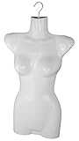 1 x Torso Weiblich - 70 cm Damentorso aus Kunststoff - Oberkörper Halbplastik in Farbe weiß - Mannequin Büste - Halbschale Damenbody - Büstenform - Schaufensterpuppe mit Haken - 1 Stück Dekotorso