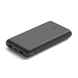 Belkin tragbares USB-C-Ladegerät, 20.000 mAh, 20K Powerbank mit USB-C-Ein-/Ausgang und 2 USB-A-Anschlüssen mit USB-C/USB-A-Kabel für iPhone, Galaxy und andere Geräte - Schwarz