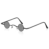 Photect Vintage Sonnenbrille mit Metall Rahmen Kleine Retro Brille Hippie Sonnenbrille für Männer Frauen (Schwarz, Rund)