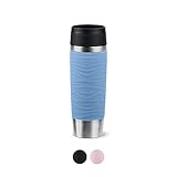 Emsa N20226 Travel Mug Wave Isolierbecher 0,5 Liter , neuer Komfort-Schraubverschluss , Edelstahl , 6h heiß und 12h kalt , 100% dicht , spülmaschinenfest , 360°-Trinköffnung , Pastellblau