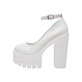 Abendschuhe Herren 2024 Sommer Sandalen für Damen elegante Plattform dicke Absätze Schuhe Sohle hohe Absätze einzelne Schuhe einfarbig geschlossene Zehensandalen für Damen D-334 White 35