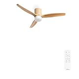 CREATE / WINDCALM RATTAN/Deckenventilator Naturholz mit Beleuchtung und Fernbedienung / 40W, Leise, Ø132cm, Doppelte Beleuchtung, 6 Geschwindigkeiten, 3 LED-Temperaturen, Timer, Sommer-Winterbetrieb