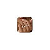 Dochais 5 Stück Ringe Gold Damen Frauen 14k Gold Vergoldete Ring Wasserfest Set Goldene Ringe Statement Daumenring Fingerring Stapelring Zirkonia Schmale Ring Größe 60