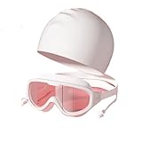 HYLR Schwimmbrille, Anti-Fog+UV HD-Schutz Schwimmbrille, die nicht ausläuft, mit weicher Silikon-Nasenbrücke, wird mit Badekappe, Nasenklammer und Ohrstöpseln geliefert